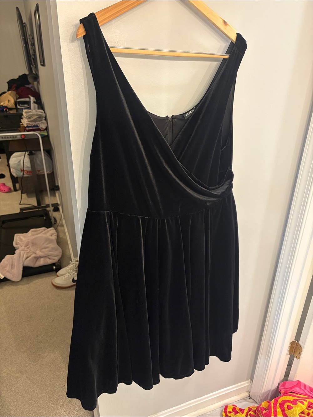 torrid Black Velvet Draped V-Neck Mini Dress